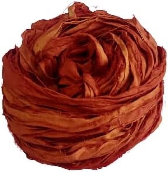 Knitsilk Recycled Sari Silk Ribbon Yarn|Best for Crochet, Knitting, and Embroidery |Sustainable and Unique|50 GMS-30Yards-Burnt orange|Pack of 3