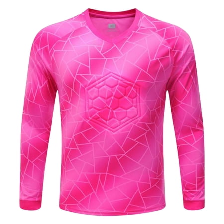 XUNZOO Youth Boys Football Goalie Goalkeeper Shirts Padded Long SleeveSoccer Jersey Workout Top Hot Pink S