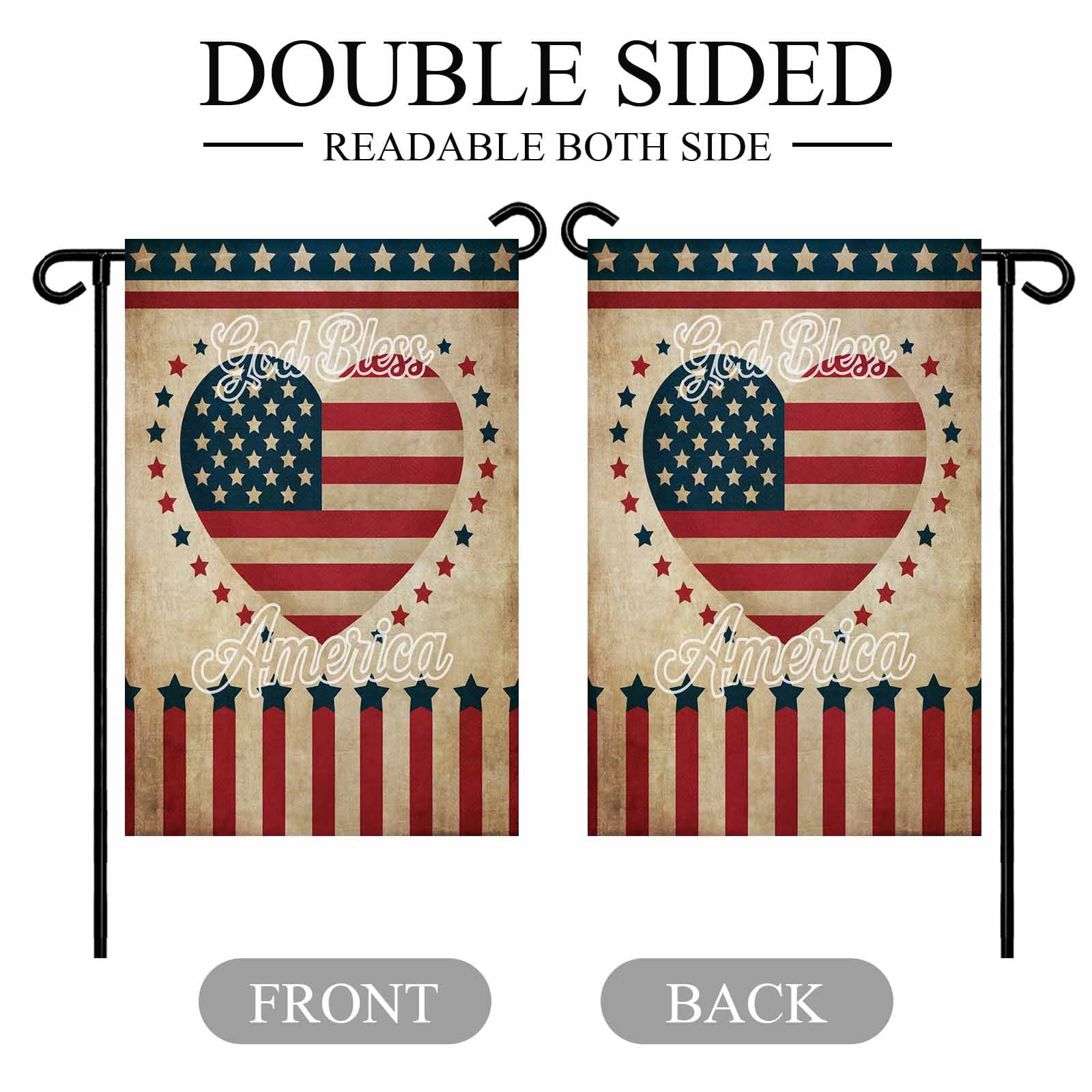 4th of July Garden Flags God Bless America Garden Flag Double Sided Welcome Flag Retro Patriotic Stars Stripes Heart Independence Day Yard Flags for Outdoor Lawn Porch Memorial Day Decor 28x40 Inch