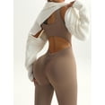 thumbnail image 5 of Women's Seamless Bodycon Workout Jumpsuit, Built-in Bra U Neck Stretch Yoga Sports Outfit Coffee color M, 5 of 6