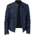 thumbnail image 1 of Men's Stand Collar Slim Fit Leather Jacket Zipper Pocket Decorative pu Leather Biker Men's Jacket, 1 of 6