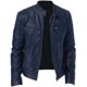 thumbnail image 1 of Chaqueta de cuero ajustada con cuello alto para hombre, bolsillo con cremallera, chaqueta decorativa de cuero de pu para motorista para hombre, 1 of 6