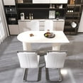 thumbnail image 3 of 5-Piece Dining Table Set with 4 Armless Dining Chairs, 63" Kitchen Table & Chairs Set for 4-6, Dining Room Table with MDF Board, Perfect for Small Space, Easy Clean, Cream White, 3 of 9