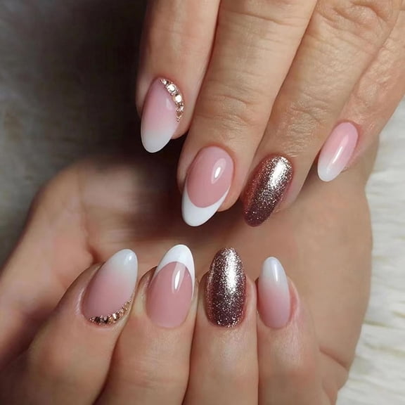 Yellow French Tip Press on Nails Short Oval Fake Nails with Rose Red Flower Dot Design Glue on Nails Light Pink Transparent False Nails Press ons Glossy Artificial Stick on Nails for Women 24Pcs Pink