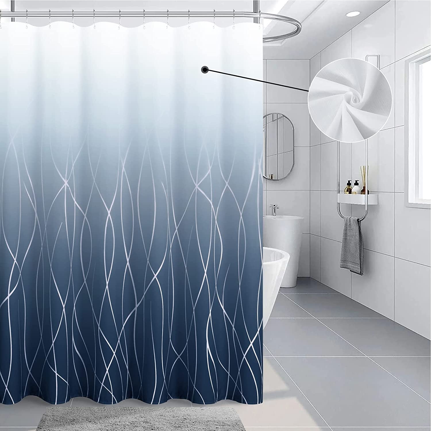 Blue Shower Curtains for Bathroom Men Decor Ombre Blue and White Shower ...