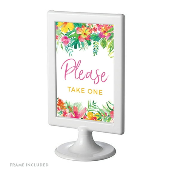 Tropical Floral Garden Party Party Signs, Please Take One, 4x6-inch, Includes Frame