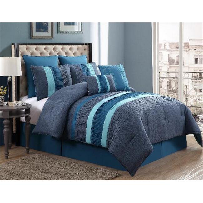 Luxury Home Lawrence Comforter Set, Blue & Grey Queen 8 Piece Set
