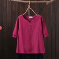 thumbnail image 4 of Birdeem Blouses pour Femmes Printemps Été Couleur Unie Broderie T-Shirt Décontracté Manches Courtes Col Rond Hauts Blouse en Coton Lin, 4 of 12