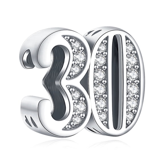 NINGAN Sparkling S925 Clear Pave Number 30 Bead Charm for Women Moment Charm Bracelet