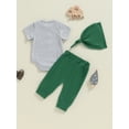 thumbnail image 4 of Nygoyerh Baby Boys 3Pcs Summer Outfits Short Sleeve Embroidery Romper Tops + Solid Color Pants + Hat 0M 3M 6M Newborn Infant Casual Long Pants Sets, 4 of 9