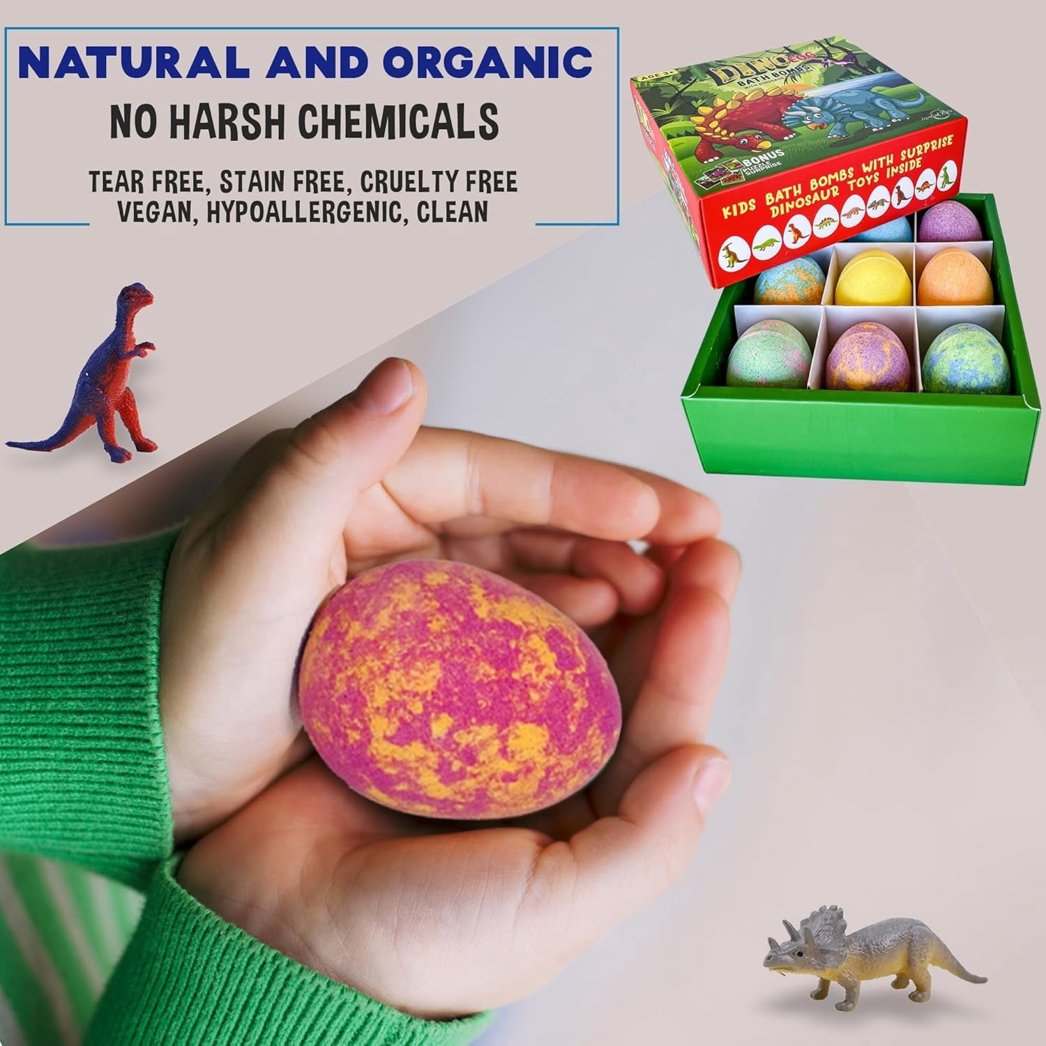 Mineral Me Bath Bombs for Kids with Toys Inside Plus Dinosaur Puzzle - Set of 9 w/ Mild Fruity Scent