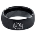 thumbnail image 2 of Tungsten Indian Lotus Nelumbo Nucifera Sacred Flower Band Ring 8mm Men Women Comfort Fit Black Dome Brushed Polished, 2 of 4