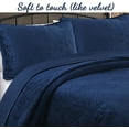 thumbnail image 5 of Cozy Line Navy Blue Velvet Basketweave Luxurious Velveteen Velour Super Soft Quilt Bedding Set, King, 5 of 6