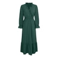 thumbnail image 4 of felwors Women Fall Maxi Dresses 2025 Long Sleeve V Neck Swiss Dots High Waisted A-Line Ruffle Boho Long Dress Vacation Green, M, 4 of 5