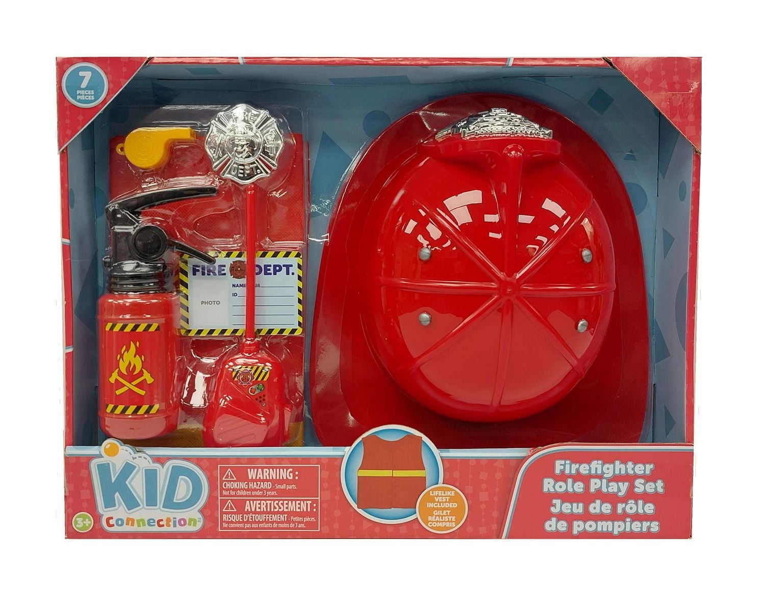 Kid Connection Jeu de rôle de pompiers, 7 pièces, gilet réaliste inclus Jeu de rôle de pompiers