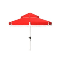 SAFAVIEH Milan Fringe 9' Market Crank Double Top Umbrella, Red