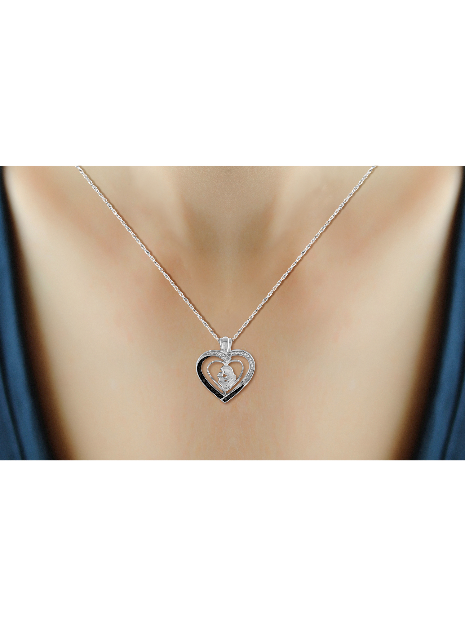 JewelersClub Mom Necklace 0.925 Sterling Silver Necklace for Women – Beautiful Accent Black & White Diamonds + 0.925 Sterling Silver Mother Daughter Necklace – Mothers Day Gifts Necklaces for Women - image 4 of 5
