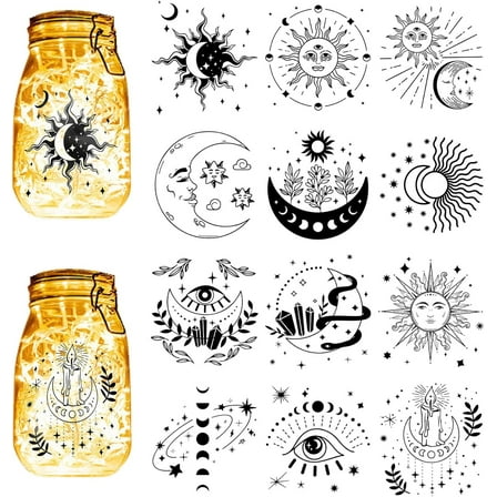 12Pcs Moon Phase Silhouettes Mason Jar Decor Sun Star Lantern Laser Cutouts Ornaments Scrapbook Embellishment