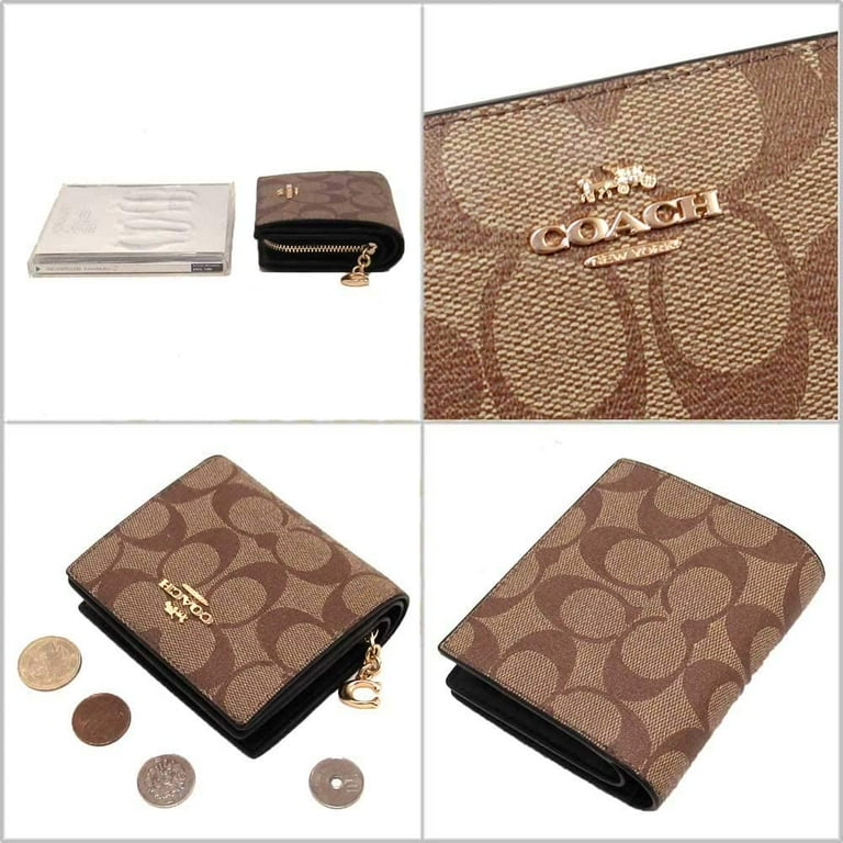 Coach Women's Snap Wallet in Signature Canvas (Khaki - Black
