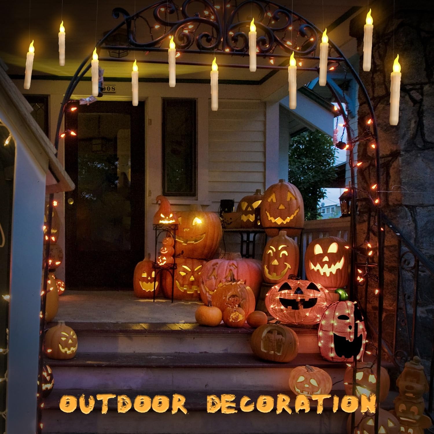 COCOBELA 12 Pcs Floating Candles with Wand, Magic Hanging Candles Flameless, Flickering Warm Light LED Taper Candle with Wand Remote, Battery Operated Window Candle for Halloween Witch Wizzard Decor
