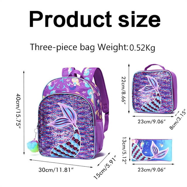 Conjunto de mochilas para niños Sailing 3 en 1 mochila con lentejuelas de Sirena bolsa de almuerzo estuche