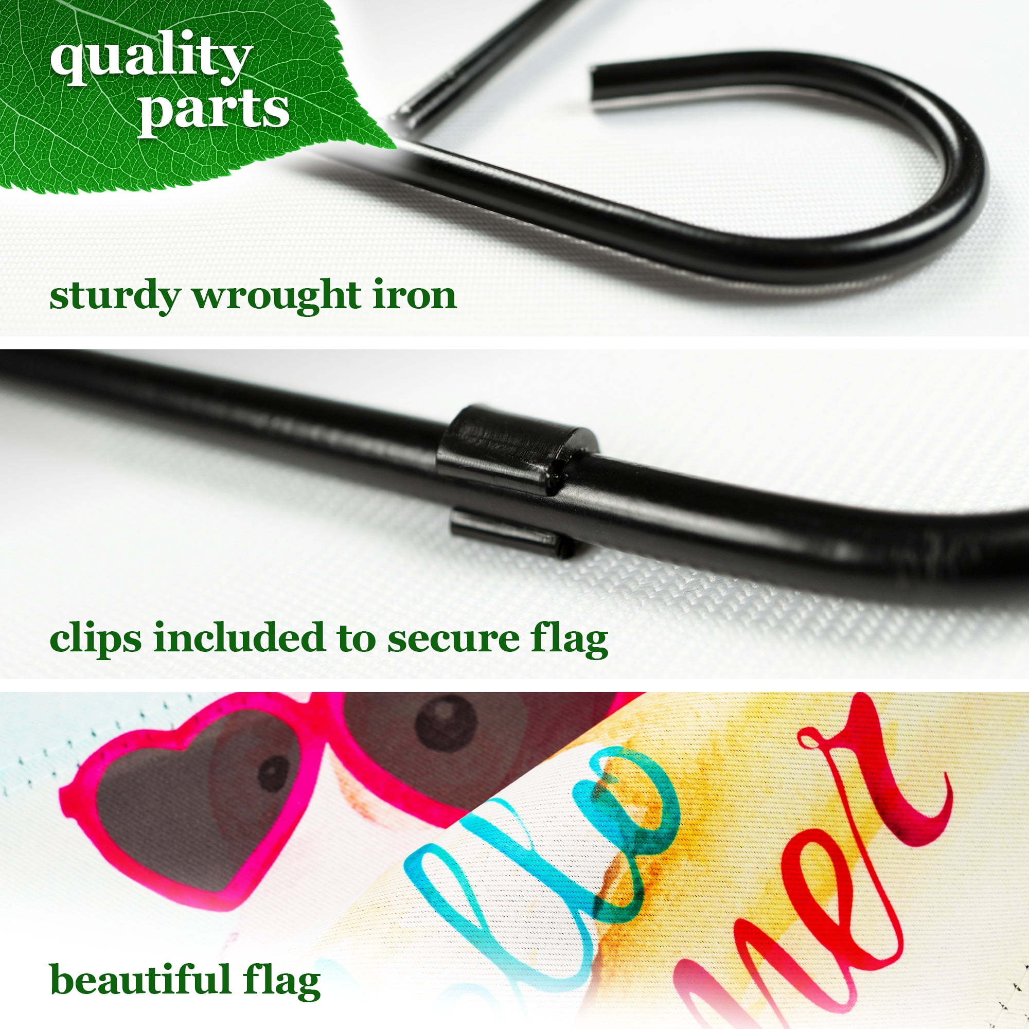 G128 Combo Pack: Garden Flag Stand Black 36 in x 16 in & Garden Flag Summer Decoration Peace Sign Flamingo 12"x18" Double-Sided Blockout Fabric