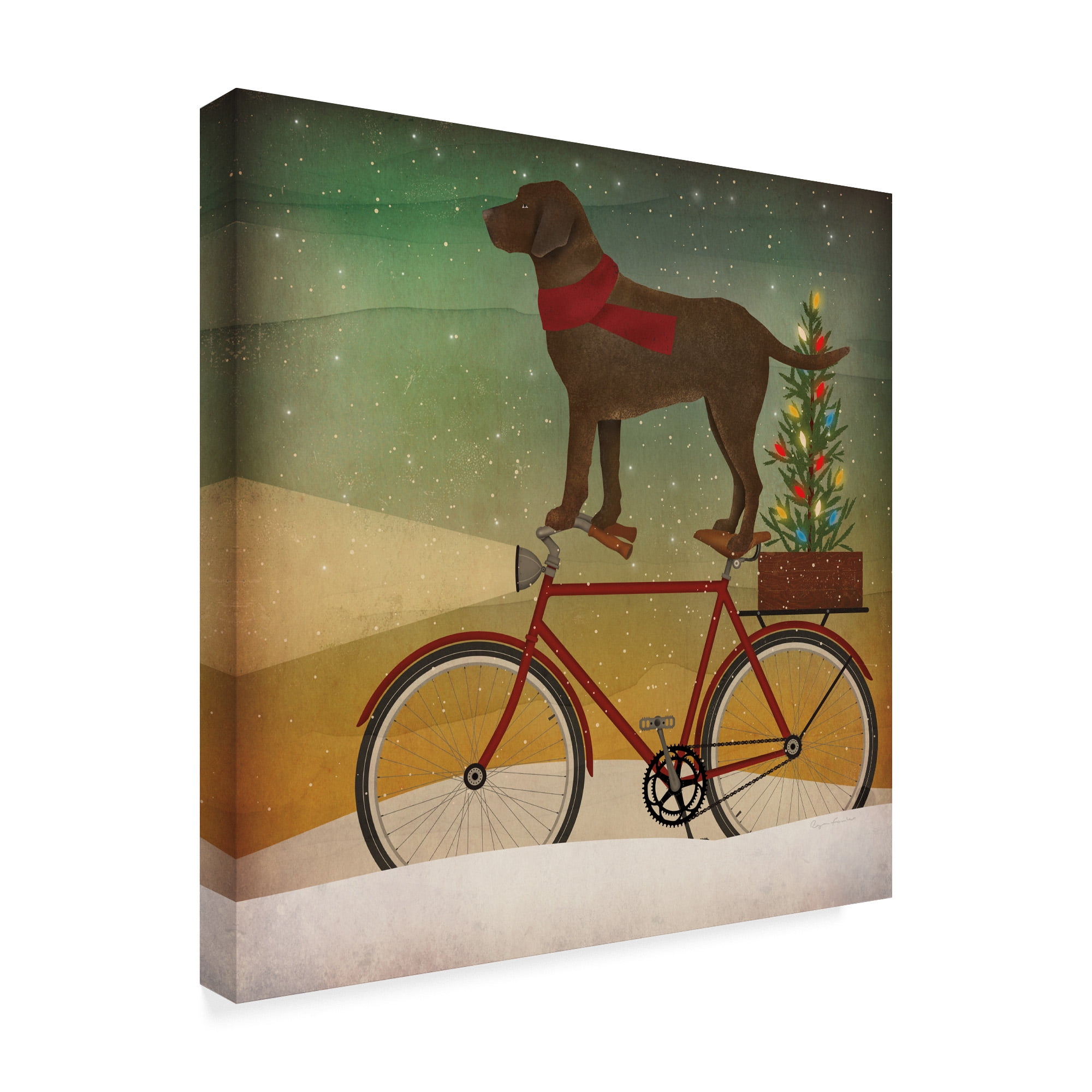 Trademark Fine Art 'Brown Lab on Bike Christmas' Canvas Art by Ryan Fowler