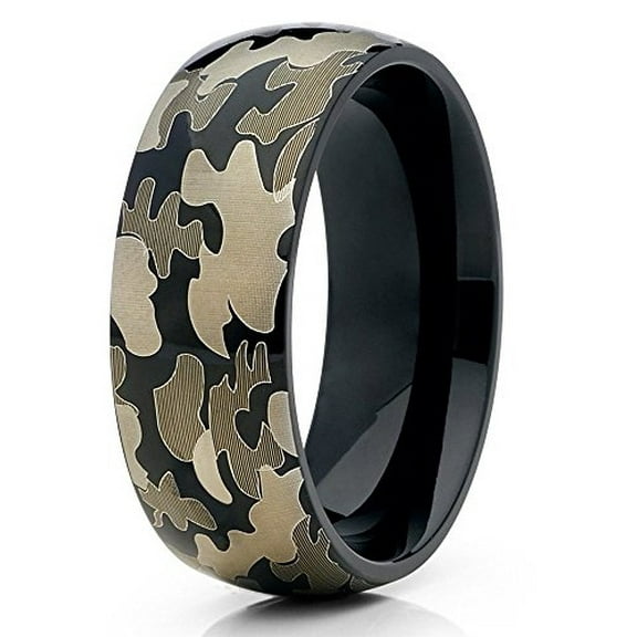 Camo Ring Titanium Wedding Ring Camouflage Wedding Band Black Titanium Ring 8mm Army Navy Marines Comfort Fit