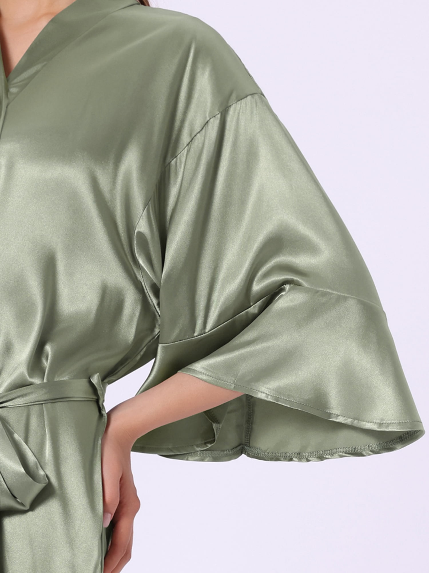 DARING DIVA Women's Satin Silky 3/4 Sleeves Tie Waist Loungewear Robes L Pea Green