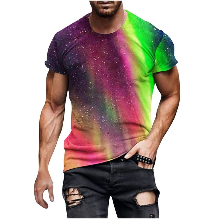 Zcfzjw Tie Dye Gradient Print Summer T-shirts for Men Casual Summer Short Sleeve Funny 3D Graphic Crew Neck Tee Shirts Trendy Holiday Basic Tshirt
