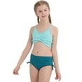 thumbnail image 2 of Girls Two Piece Criss Cross Bikini Bathing Suit Ribbed Crop Top Print High Cut Swim Bottoms for Teens 7-16, 2 of 8