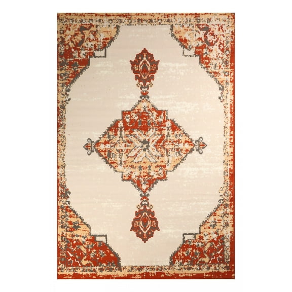 Furnish My Place Plush Indoor Distressed Bohemian Rug with Jute Backing - 7 ft. 8 in. x 11 ft., Peach, Persian, Area Rug for Living Room, Bedroom, Hallway