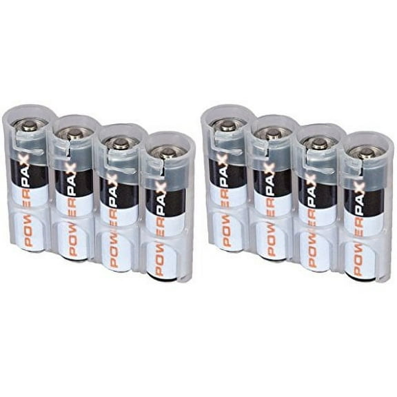 Powerpax Slim Line By Storacell "AA" Battery Caddy Clear x 2 Holders "Each Holds 4 AA Batteries"