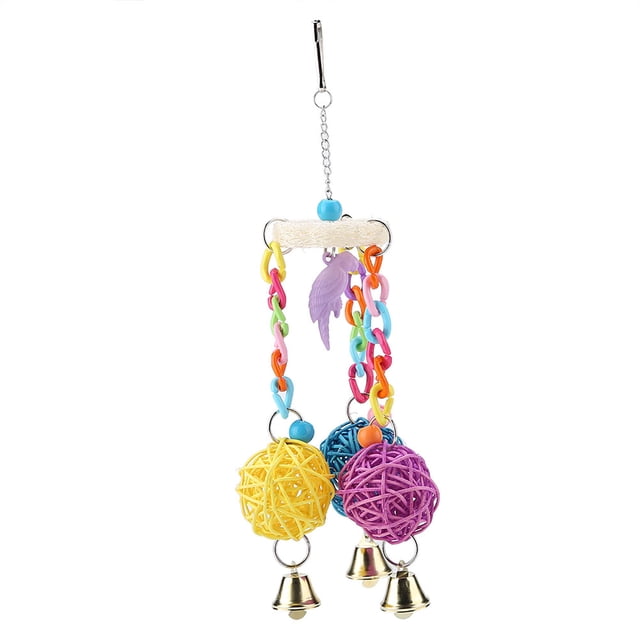 Bird Chewing Toy, Acrylic Toy Set, Wood With Bell Sound Ball Swing Colorful Rattan Parrots Birds Animals For Pets