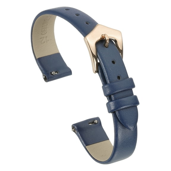 Uxcell 12mm Blue Genuine Leather Watch Bands with Rose Gold Buckle for Women