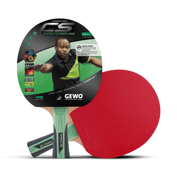 GEWO CS Energy Carbon Pro Pre-Assembled Table Tennis Racket, ITTF Approved Ping Pong Paddle, CARA Carbon Blade, Thunderball 2 Rubber, Flared Handle