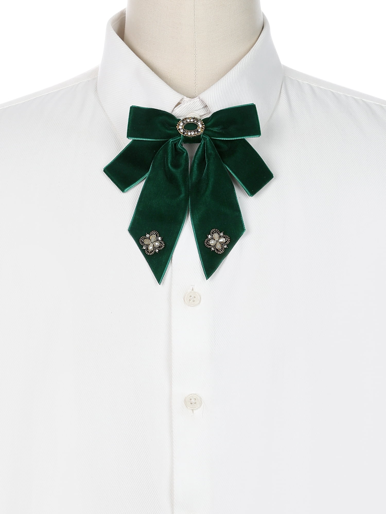 DARING DIVA Women's Velvet Alloy Rhinestone Pre-Tied Bow Tie Green