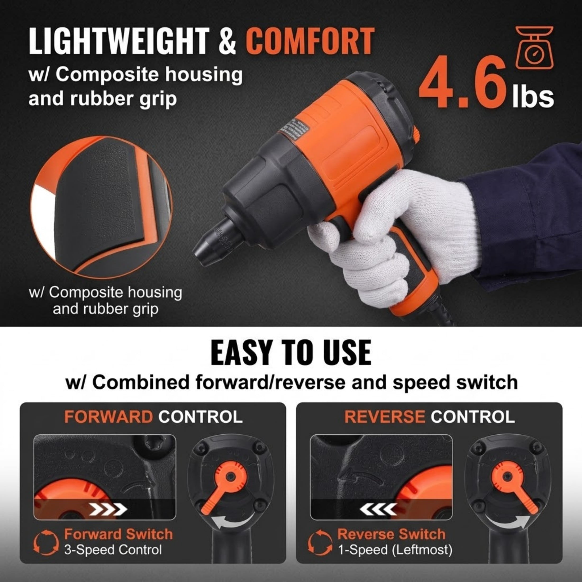 1/2-Inch High Torque Air Impact Wrench, 1400 ft-lbs Pneumatic Gun, Lightweight 4.6 lbs Design, with 11-PC CR-V Impact Socket Set & Carrying Case