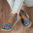 thumbnail image 3 of Rokment Women's Platform Wedge Dressy Sandals Stylish Casual Cross-Straps Espadrilles Chunky Heeled Beach Strappy Summer Shoes for Ladies Vacation Blue Size 6.5, 3 of 7