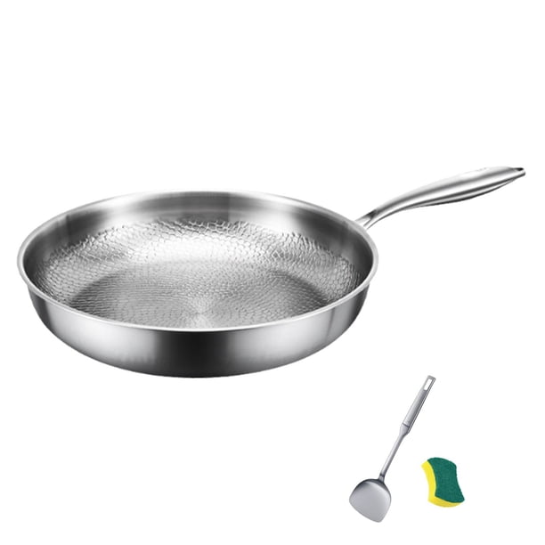 Sartén de titanio puro CLLC, sartenes 100% titanio para cocinar antiadherente, sartén profesional martillada de acero inoxidable con tapa, sartén antiadherente sin revestimiento para uso doméstico (B