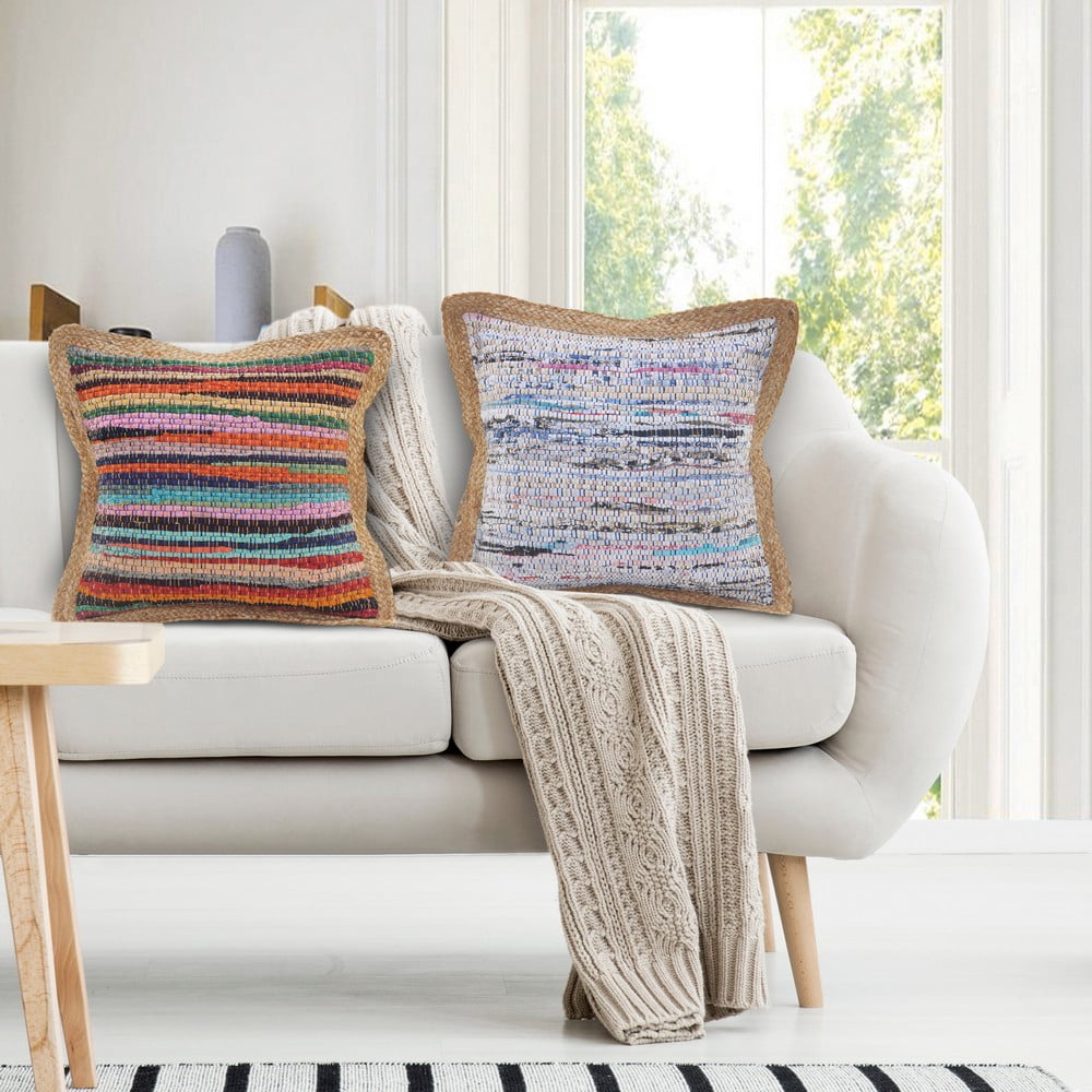 Ox Bay Ringo 20" x 20" Pastel Jute Bordered Striped Cotton Adult Decorative Throw Pillow Cover