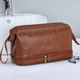thumbnail image 1 of Leather Double Layer Toiletry Bag Travel Storage Bag Large Capacity Dry And Wet Separation Portable Cosmetic Bag, 1 of 6