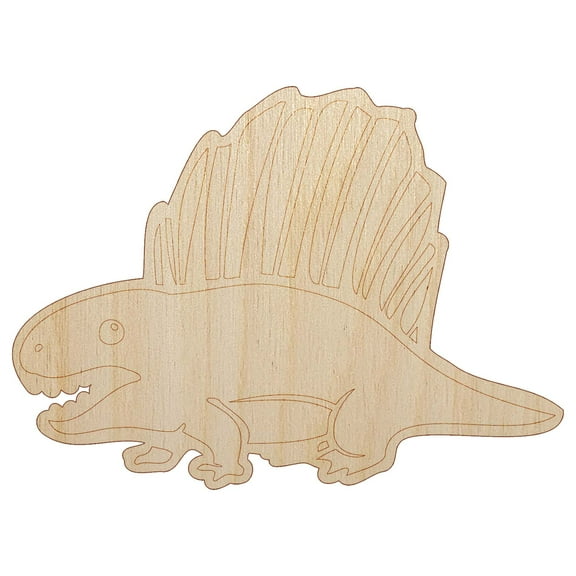 Wary Dimetrodon Dinosaur with Dorsal Sail Fin Wood Shape Unfinished Piece Cutout Craft DIY Projects - 4.70 Inch Size - 1/8 Inch Thick