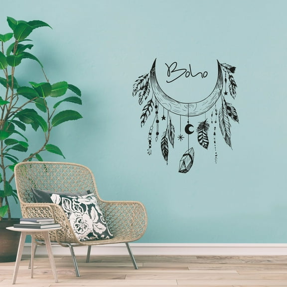 Dream Catcher Feather Boho Arch Abstract Modern Bohemian Accent Wall Sticker Art Decal for Girls Boys Kids Room Bedroom Nursery House Fun Home Decor Sticker Wall Art Vinyl Decoration Size (40x24 inch)