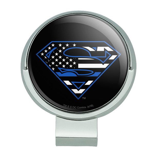 Superman Thin Blue Line Flag Shield Logo Golf Hat Clip With