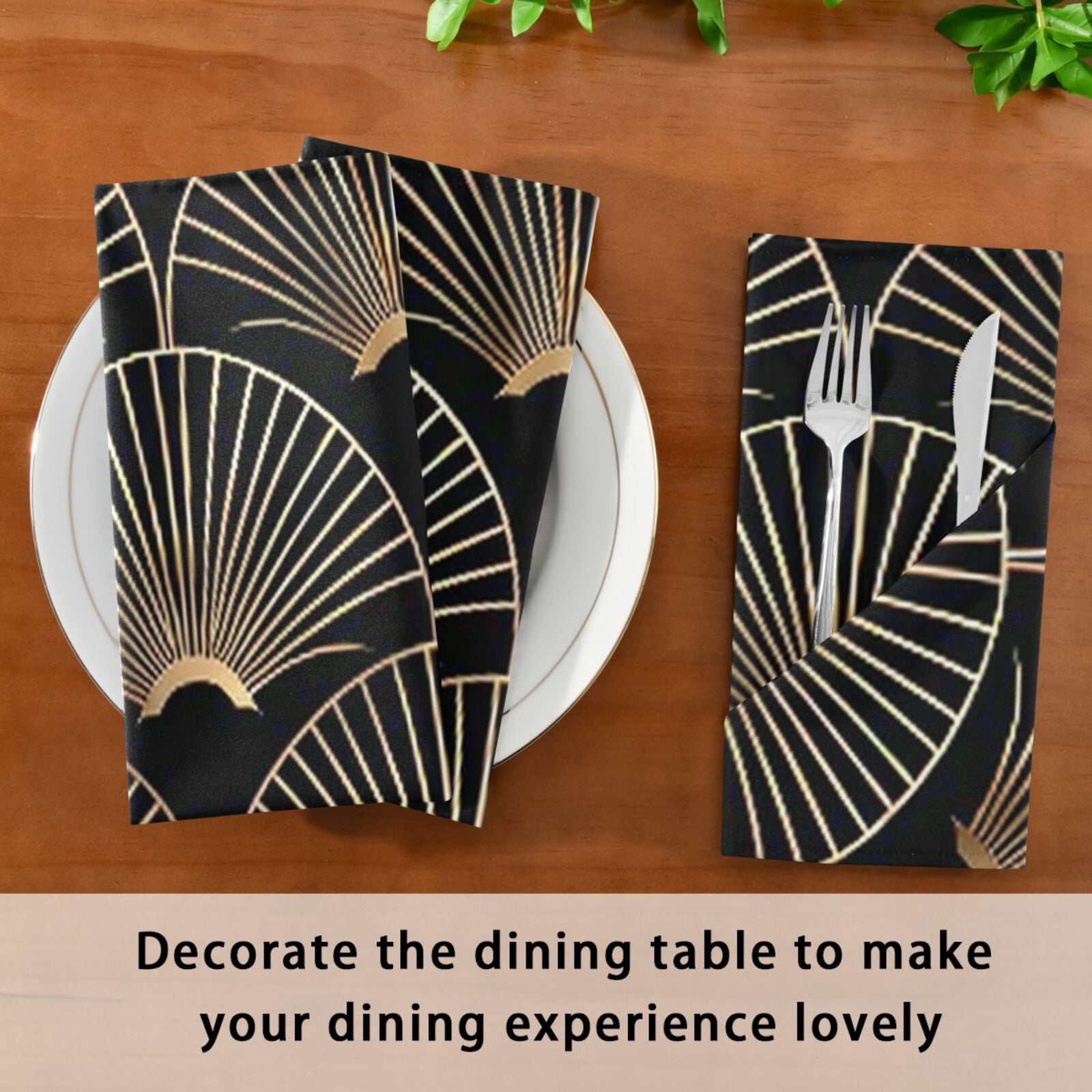 JSTEL Japanese Golden Fan Cloth Napkins Set of 6, 20x20 Inch Washable and Reusable Napkin for Decoupage Dinner Party Everyday Use
