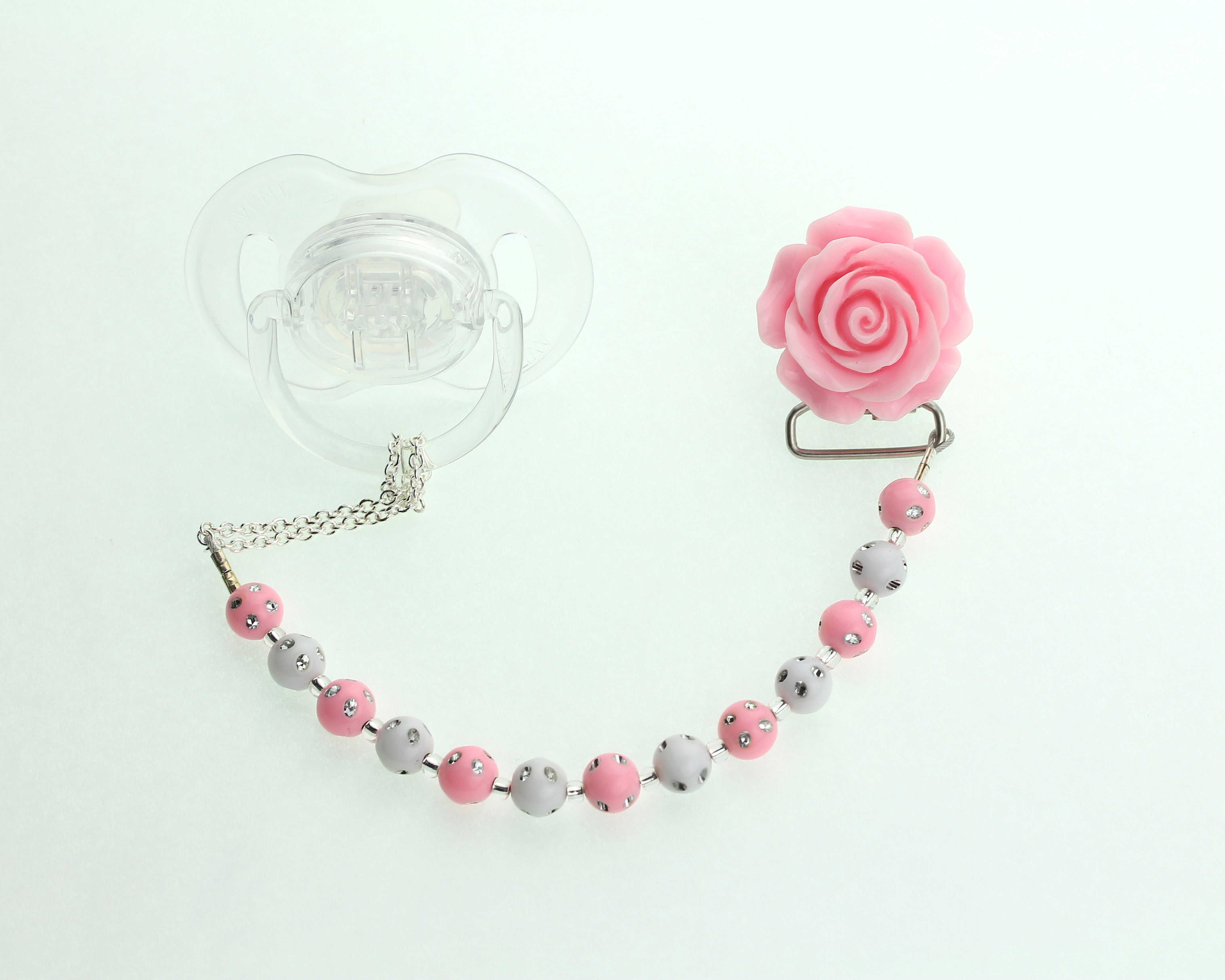 Rose with Matching Beads Pacifier Clip