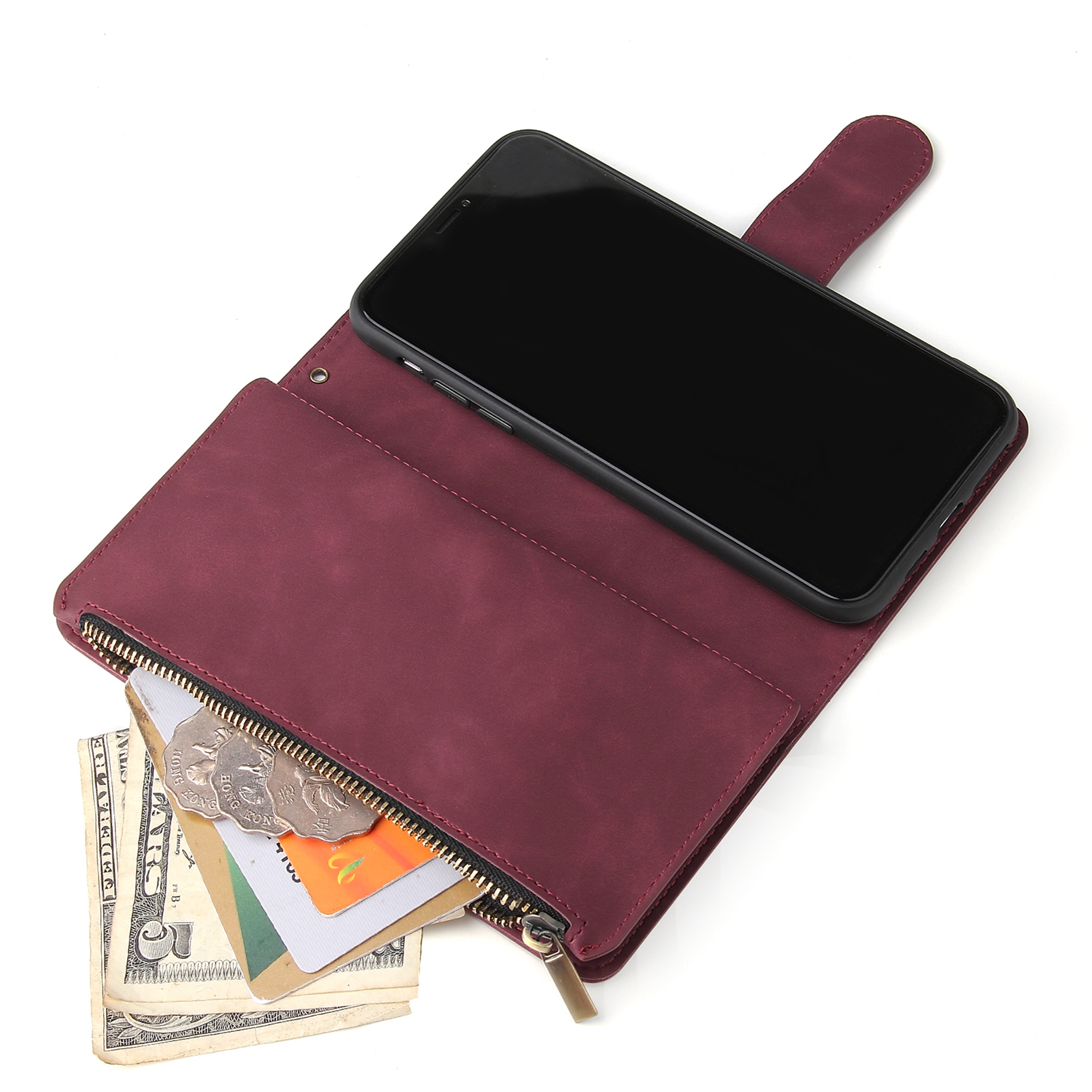 Dteck iPhone 11 Wallet Case, Wine Red photo 5