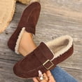 thumbnail image 5 of Women’s Fleece Lined Moccasin Loafers, Faux Suede Adjustable Buckle Slip On Flats, Warm Winter Casual Walking Shoes, 5 of 9