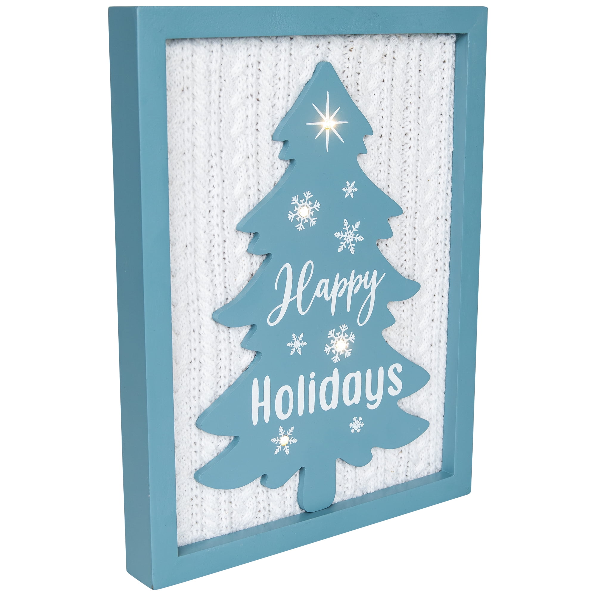 Northlight Lighted Happy Holidays Christmas Tree with Cable Knit Texture Wall Art - 12"